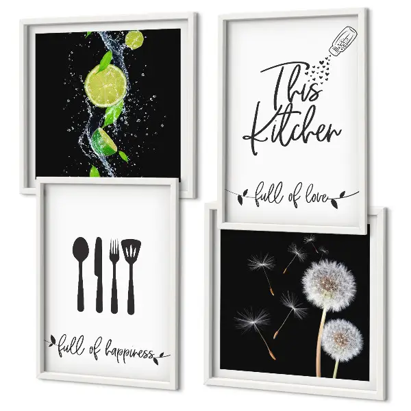 Multi-piece dandelions wall decor set with kitchen-themed inscriptions in lime green