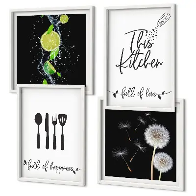 Multi-piece dandelions wall decor set with kitchen-themed inscriptions in lime green