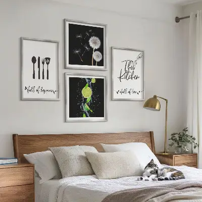 Multi-piece dandelions wall decor set with kitchen-themed inscriptions in lime green