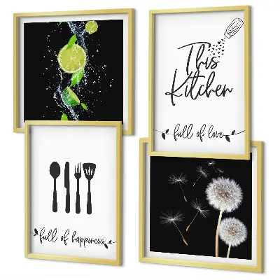 Multi-piece dandelions wall decor set with kitchen-themed inscriptions in lime green