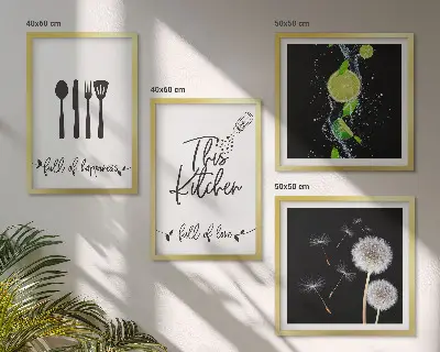 Multi-piece dandelions wall decor set with kitchen-themed inscriptions in lime green