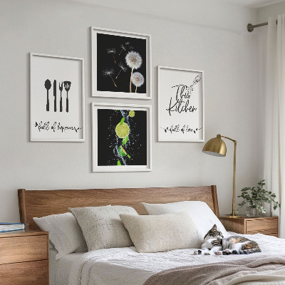 Multi-piece wall decor set Dandelions lime kitchen inscriptions