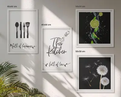 Multi-piece dandelions wall decor set with kitchen-themed inscriptions in lime green