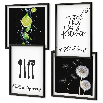 Multi-piece dandelions wall decor set with kitchen-themed inscriptions in lime green
