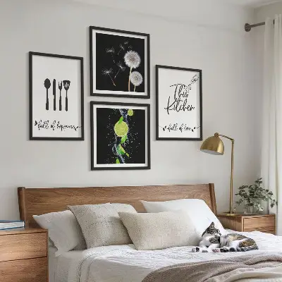 Multi-piece dandelions wall decor set with kitchen-themed inscriptions in lime green