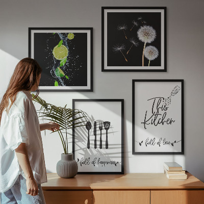 Multi-piece wall decor set Dandelions lime kitchen inscriptions