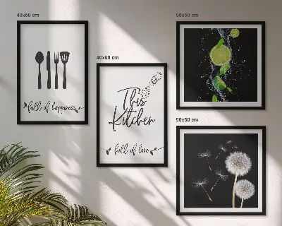 Multi-piece dandelions wall decor set with kitchen-themed inscriptions in lime green