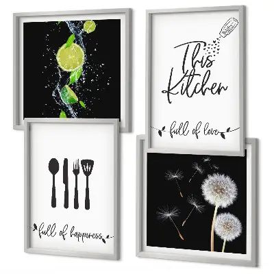 Multi-piece dandelions wall decor set with kitchen-themed inscriptions in lime green