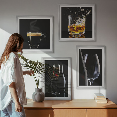 Wall art set Whiskey wine champagne coffee alcohol
