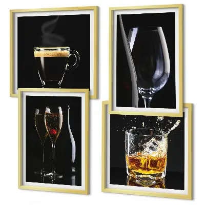Wall art set featuring whiskey, wine, champagne, and coffee themes