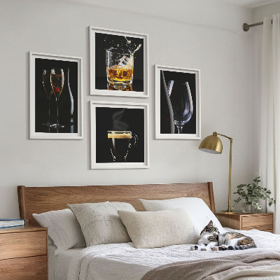 Wall art set Whiskey wine champagne coffee alcohol