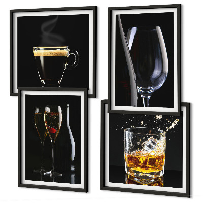 Wall art set Whiskey wine champagne coffee alcohol