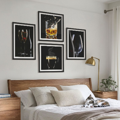 Wall art set Whiskey wine champagne coffee alcohol