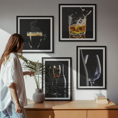Wall art set Whiskey wine champagne coffee alcohol