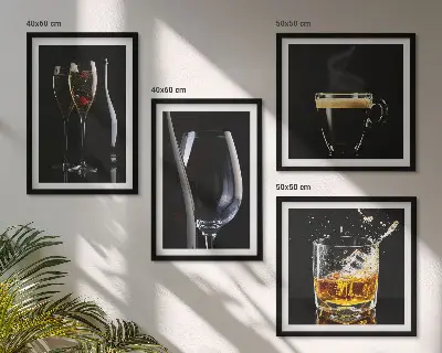 Wall art set featuring whiskey, wine, champagne, and coffee themes