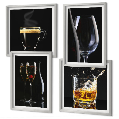 Wall art set Whiskey wine champagne coffee alcohol