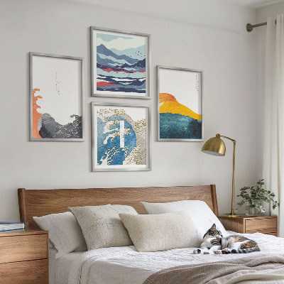 Set of 4 wall art pieces Waves Japanese art graphics
