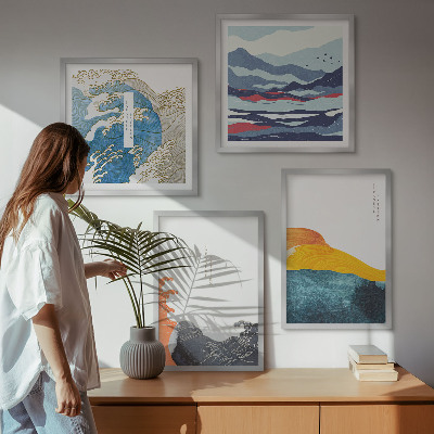 Set of 4 wall art pieces Waves Japanese art graphics