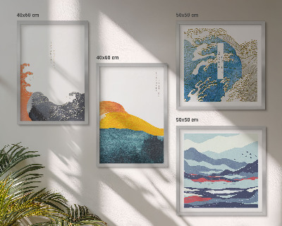 Set of 4 wall art pieces Waves Japanese art graphics