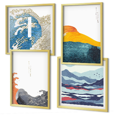 Set of 4 wall art pieces Waves Japanese art graphics