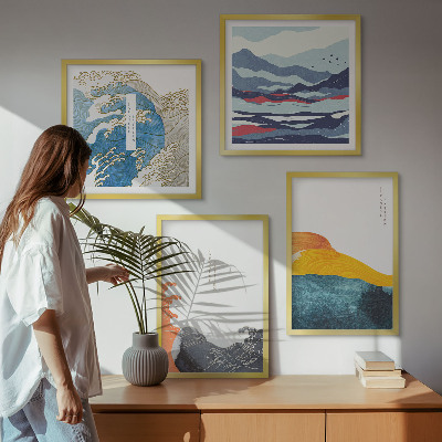 Set of 4 wall art pieces Waves Japanese art graphics