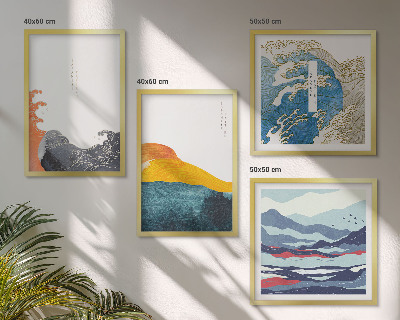 Set of 4 wall art pieces Waves Japanese art graphics