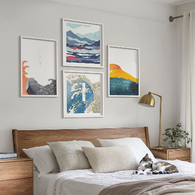 Set of 4 wall art pieces Waves Japanese art graphics