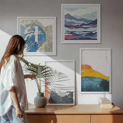 Set of 4 wall art pieces Waves Japanese art graphics