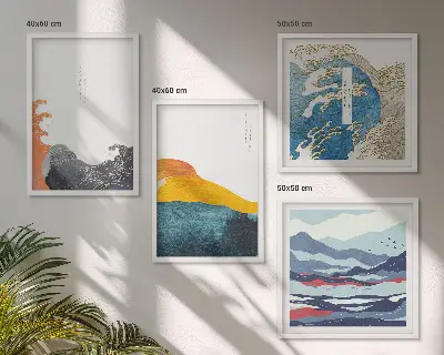 Japanese wave art prints set of 4 wall art pieces