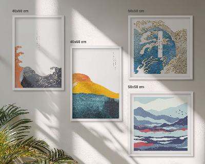Set of 4 wall art pieces Waves Japanese art graphics