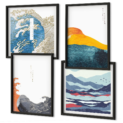 Set of 4 wall art pieces Waves Japanese art graphics