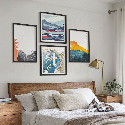 Set of 4 wall art pieces Waves Japanese art graphics