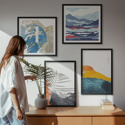 Set of 4 wall art pieces Waves Japanese art graphics