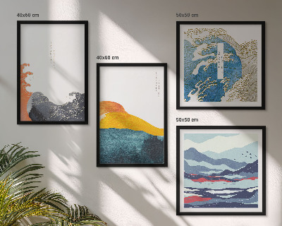 Set of 4 wall art pieces Waves Japanese art graphics