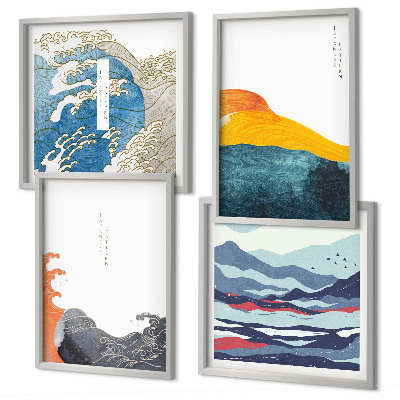 Set of 4 wall art pieces Waves Japanese art graphics