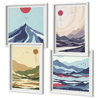 Wall art set pastel mountains in a Japandi style