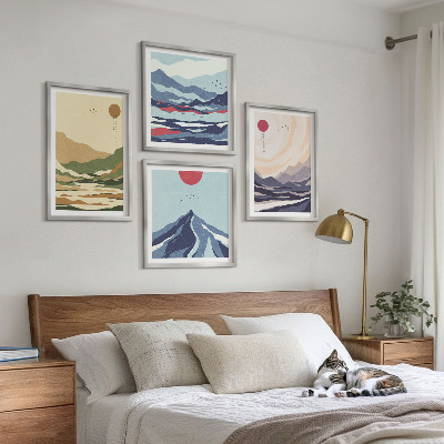 Wall art set Pastel mountains japandi style