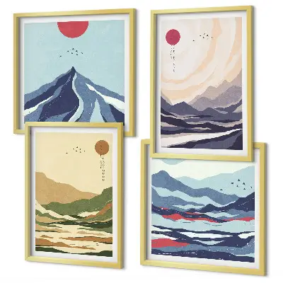 Wall art set pastel mountains in a Japandi style