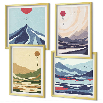 Wall art set Pastel mountains japandi style