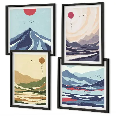 Wall art set pastel mountains in a Japandi style