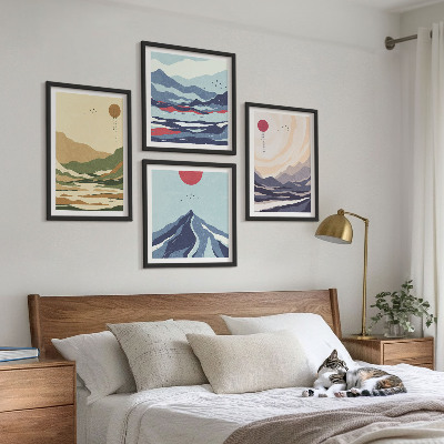 Wall art set Pastel mountains japandi style