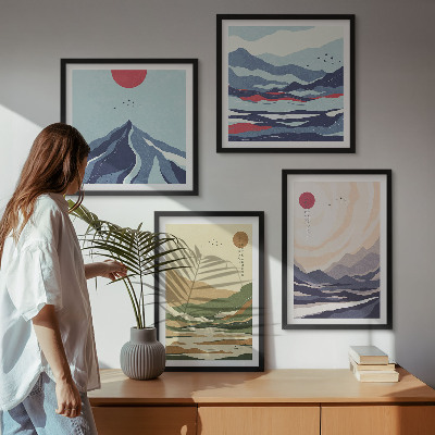 Wall art set Pastel mountains japandi style