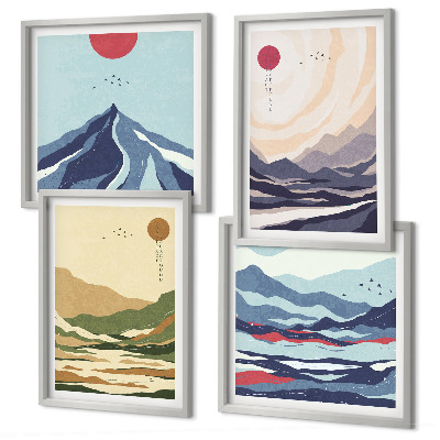 Wall art set Pastel mountains japandi style
