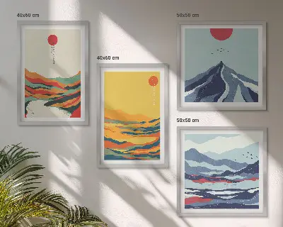 Colorful abstract river mountains wall art set of 4 pieces