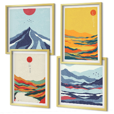 Set of 4 wall art pieces Colorful abstract river mountains