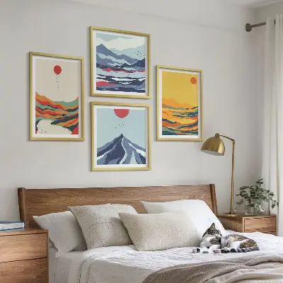 Colorful abstract river mountains wall art set of 4 pieces