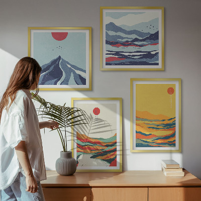 Set of 4 wall art pieces Colorful abstract river mountains