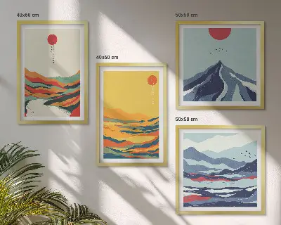 Colorful abstract river mountains wall art set of 4 pieces