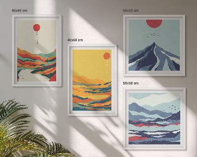 Set of 4 wall art pieces Colorful abstract river mountains