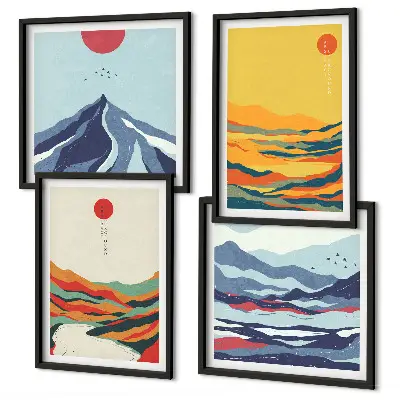 Colorful abstract river mountains wall art set of 4 pieces